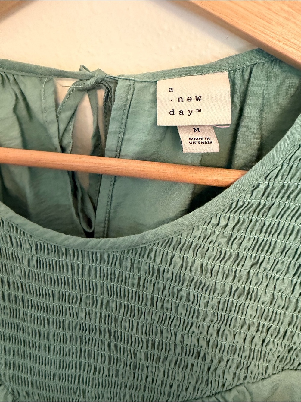 a new day Sage Green Long-Sleeve Smocked Yoke Dress - Picture 3 of 6